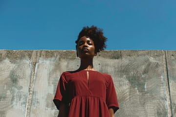 Sticker - a woman standing in front of a concrete wall