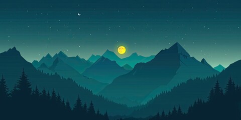 Sticker - Serene Mountain Landscape Under Moonlight