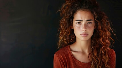 Poster - Woman With Curly Hair Posing Against Black Background