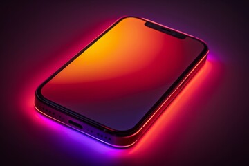 Poster - Futuristic glowing smartphone with neon lights tech innovation vibrant colors high tech design sleek and modern against a dark gradient background high quality image