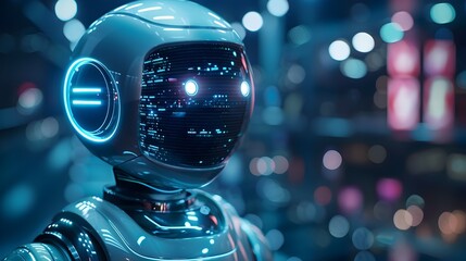 Poster - Futuristic AI Driven Customer Service Chatbot Sphere with Holographic Interface