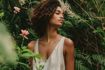 Wall Mural - a woman standing in a field of flowers