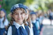 © SAIRA  BANO - Beautiful happy school children in uniform on the first day of their new academic year, photo shot from front with blurred background,