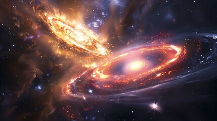 Wall Mural - witness galaxies collide, creating stunning light, energy, and new stars in the cosmos.