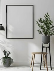 Wall Mural - a mockup of a black poster frame with A3 size on a white wall 