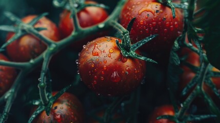 Wall Mural - Tomato Closeup. Ripe Red Organic Tomato on Vegetable Background. Freshness and Vibrant Color