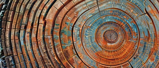Wall Mural - Panoramic close-up, high detail scan of pine tree rings texture, Generative AI