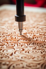 Poster - precision wood carving cnc router creating detailed design with intricate lines and textures