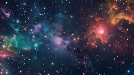Wall Mural - Marvel at a distant galaxy, where colorful nebulae swirl amidst twinkling stars in the vastness of space.