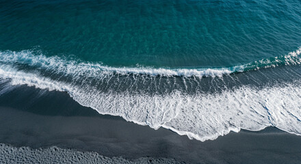 Canvas Print -  top view of waves on the beach, sand and waves, generative ai