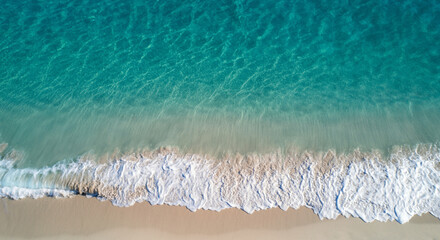 Canvas Print -  top view of waves on the beach, sand and waves, generative ai