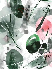 Poster - Abstract watercolor green, pink and grey shapes on white background. Color splashing hand drawn vector