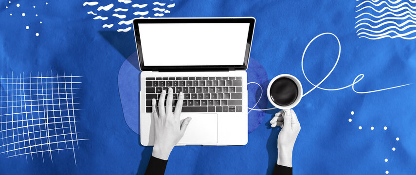 Person using a laptop computer - Photo collage design