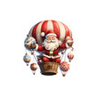 © StockLab - A joyful illustration of Santa in a red suit in a hot air balloon on a transparent PNG background
