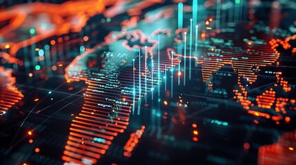 Aufkleber - Digital World Map with Data Visualization