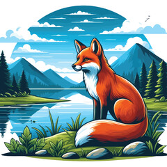 Poster - A fox by the lake Adobe Illustrator Artwork