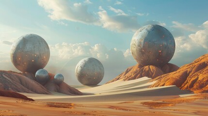 Wall Mural - The spheres are of varying sizes and appear to be floating in the air