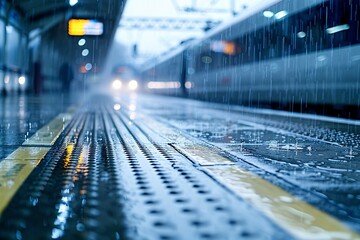 Poster - a breathtaking and detailed photo of a lone figure standing at a window, watching the rain cascade d
