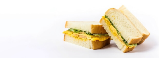 Wall Mural - Fresh sandwich with ham, cheese, tomatoes, fast food on white background, isolate. AI generated.