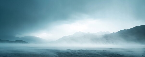 Poster - A majestic and clear photo of a mountain range partially obscured by a curtain of rain
