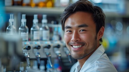 Poster - smiling male scientist working in a laboratory setting