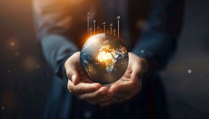 Poster - Hands Holding Earth Globe with Data Visualizations