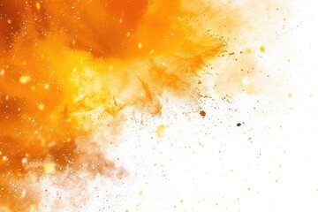 Wall Mural - Orange And White Background. Abstract Yellow Dust Particles Explosion with White Texture Splash