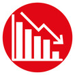 © Tanicsean - A red circular icon featuring a descending bar chart with an arrow, symbolizing a decline or reduction in metrics or performance, on a transparent background