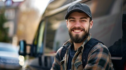 Aufkleber - A man with a beard and a hat is smiling and posing for a picture