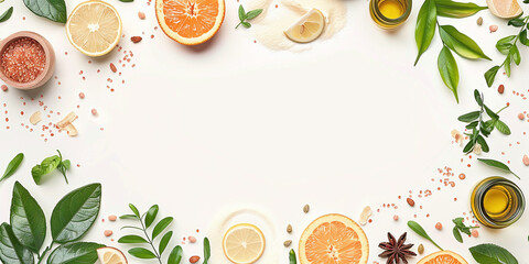 Wall Mural - banner background for citrus fruit product ingredients and spices