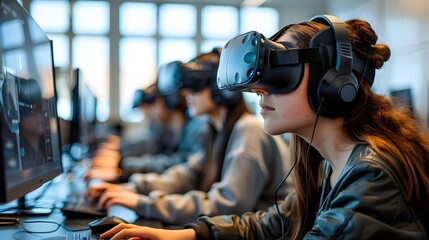 Poster - immersive interactive language lab with focused students practicing