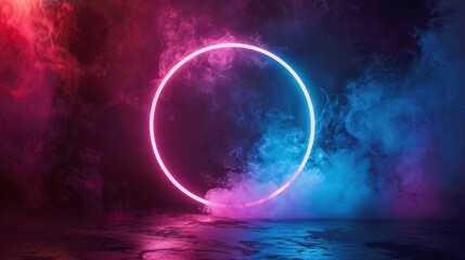 Poster - Neon Circle in a Smoky Atmosphere