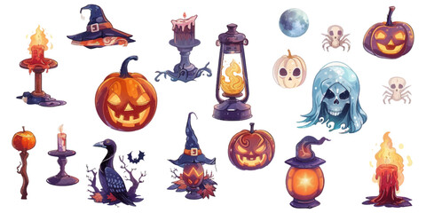 Wall Mural - Set of Halloween elements on white background.