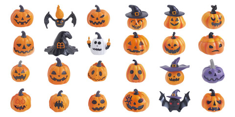 Wall Mural - Set of Halloween elements on white background.