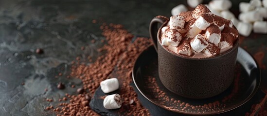 Wall Mural - A cup of hot chocolate with marshmallows on top