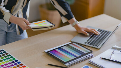 Fototapete - Graphic designer work with Color swatch samples Graphic Skill Concept
