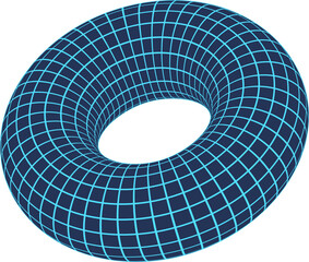 Wall Mural - 90s brutal 3d grid torus, cyber tech trendy wire frame form illustration, futuristic neon mesh eleme