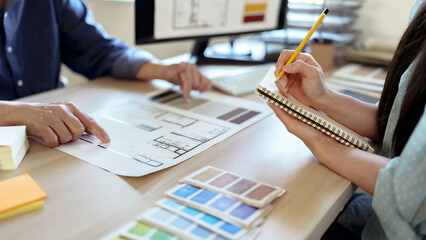 Fototapete - Architects designer team working with color palette chart