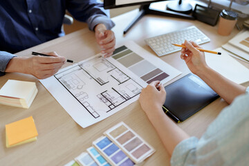 Fototapete - Architects designer team working with color palette chart
