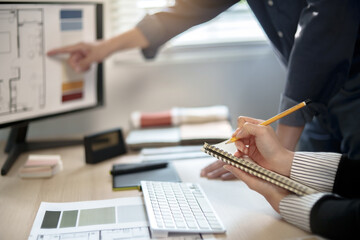 Fototapete - Architects designer team working with color palette chart