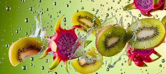 Poster - A fruit salad with a splash of water