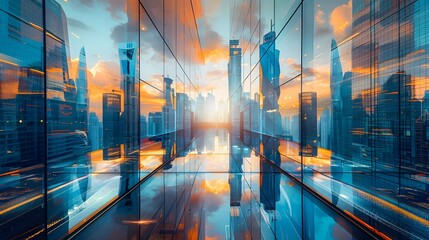 Poster - Futuristic Cityscape with Innovative Architectural Designs Towering Skyscrapers and Sky Bridges in Vibrant Color Palette