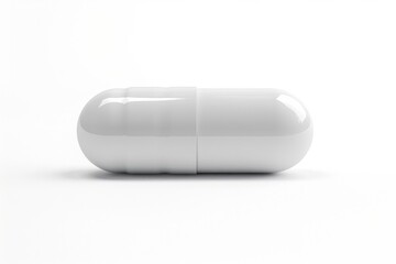 White Pill Capsule Isolated on White Background. Supplement Pharmacy Medicine Drug