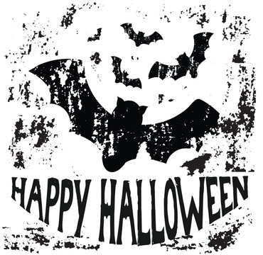 Happy Halloween Grunge Bats in Black and White. Horror and national seasonal holiday concept vector