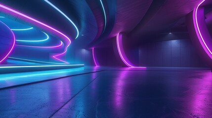 Canvas Print - Futuristic Neon Lights Interior Design