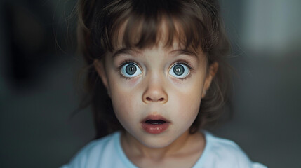 Wall Mural - A young girl with big eyes and a surprised expression