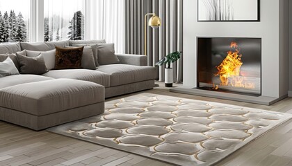 Handmade rug with elegant patterns, adding a touch of luxury to any living room