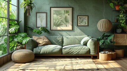 Wall Mural - Modern Green Living Room with Lush Greenery