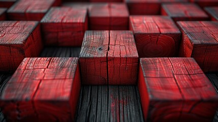 Wall Mural - Red Wooden Blocks Abstract Pattern