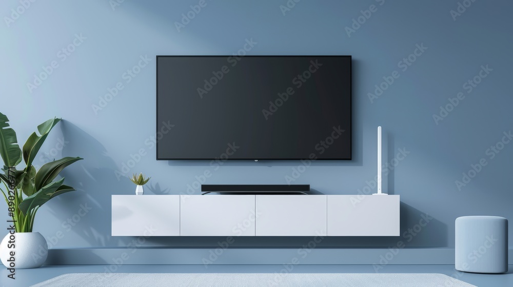 Cutting-edge home entertainment system setup with a floating TV stand ...